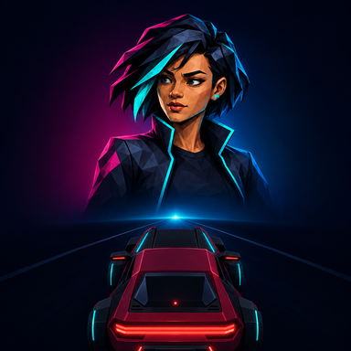 The Midnight Dash app icon: Nova above a red car on a night road.