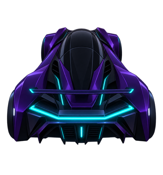 The Hyper car from Midnight Dash, seen from behind with cyan light bars lit.