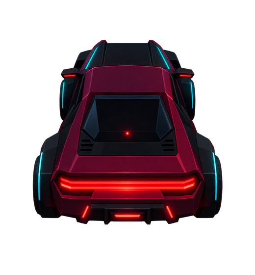 The Midnight car from Midnight Dash, seen from behind with its tail lights on.