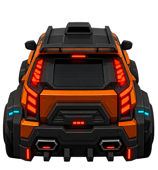 The Rally truck from Midnight Dash, seen from behind with red tail lights.