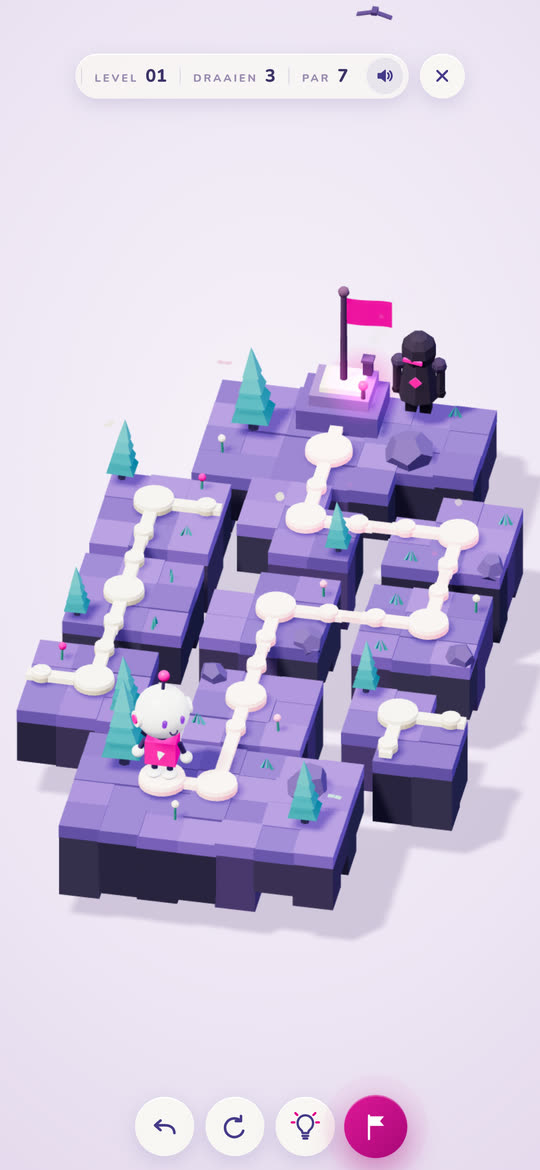 Een level in Shift met het pad verbonden over de violette eilanden.
