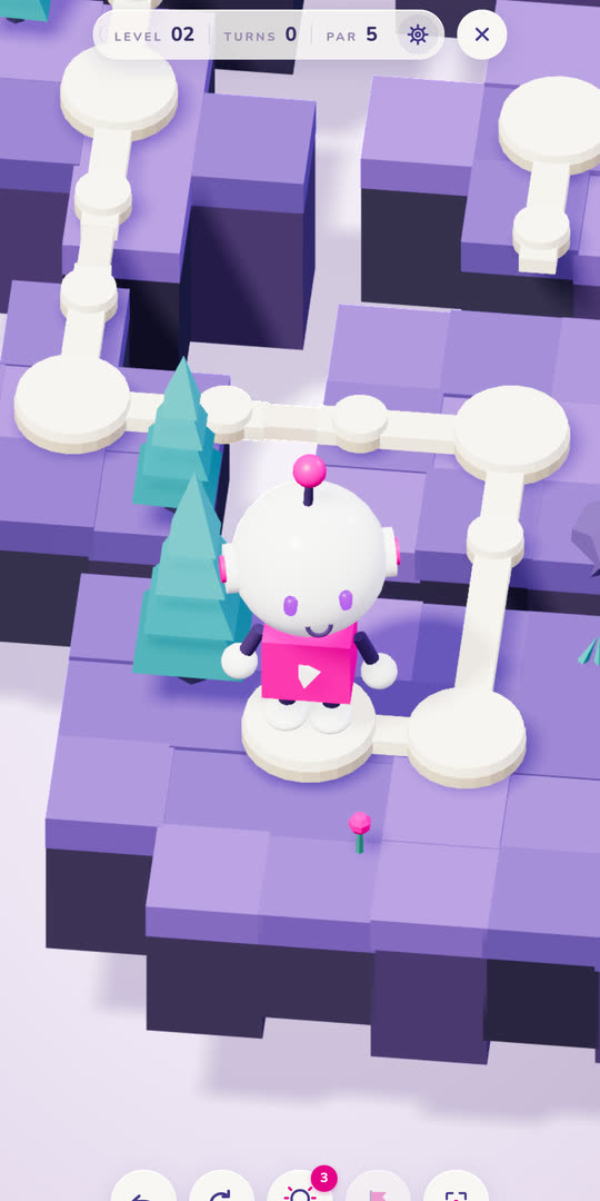The walker in Shift, close up on a violet island.