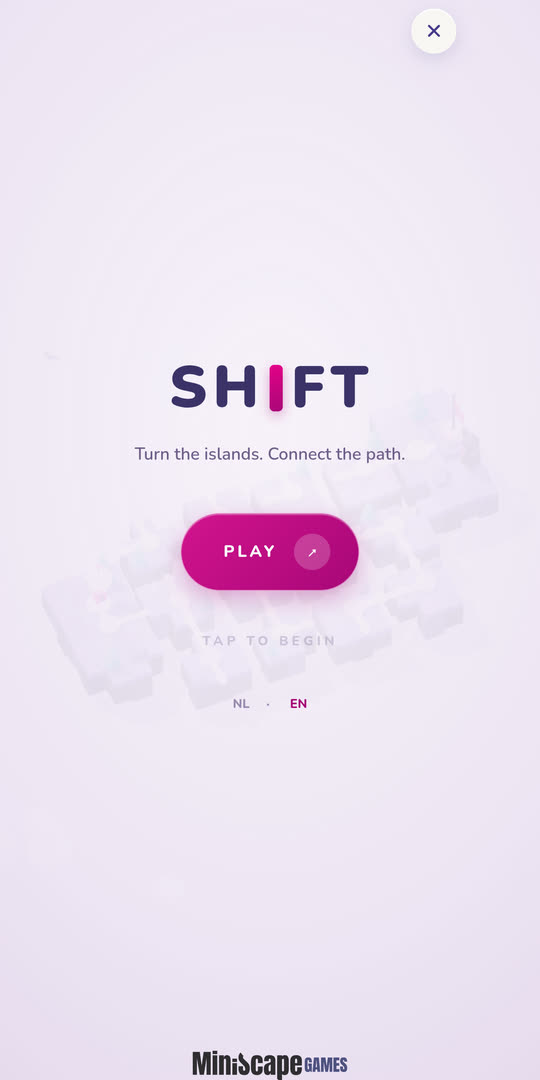 The Shift title screen, with the Play button and the NL / EN switch under it.